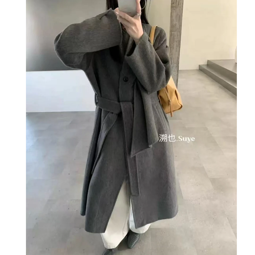 6811•交叉领大衣 DY# 东大门洋气气质长款双面羊毛大衣•