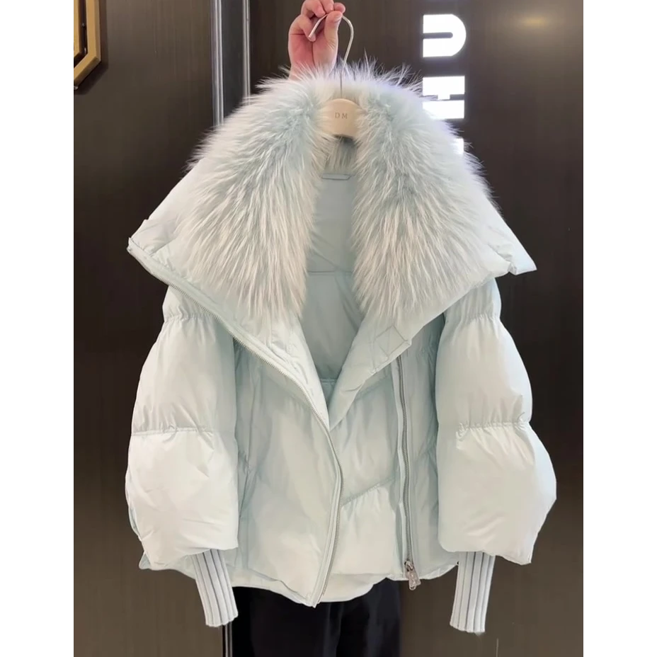 冬季新款韩系时尚毛毛大翻领设计感加厚棉服女小个子百搭减龄外套