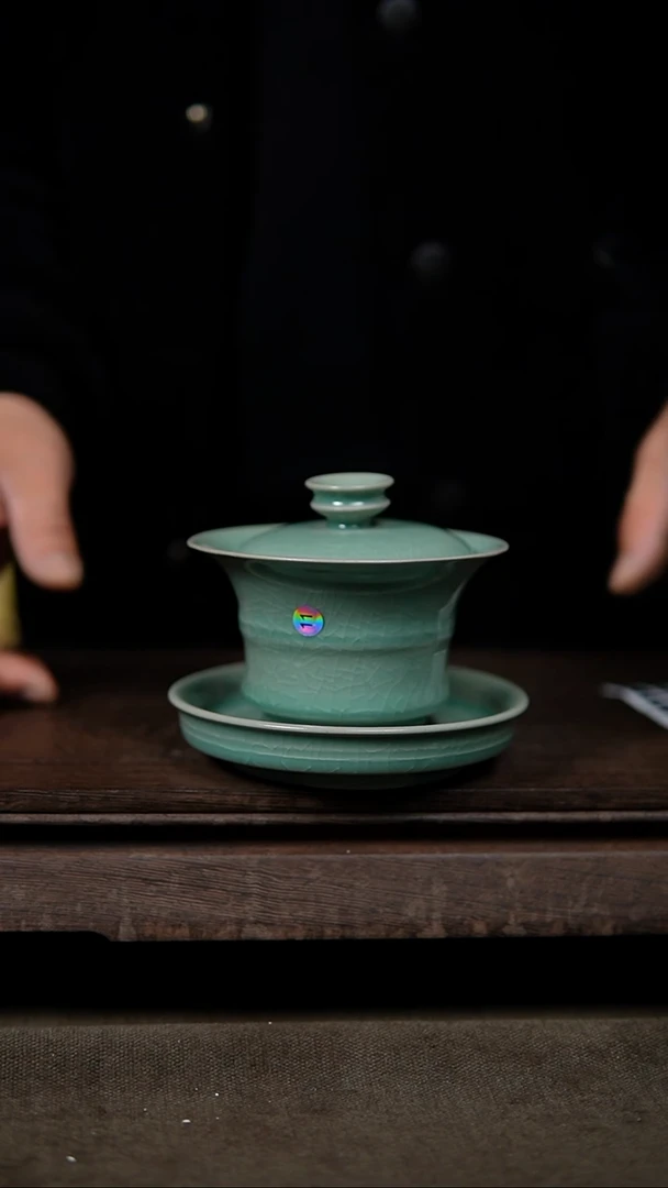 【闪购商品】杯仿古翡翠绿纯手工三才竹节盖碗瑕11