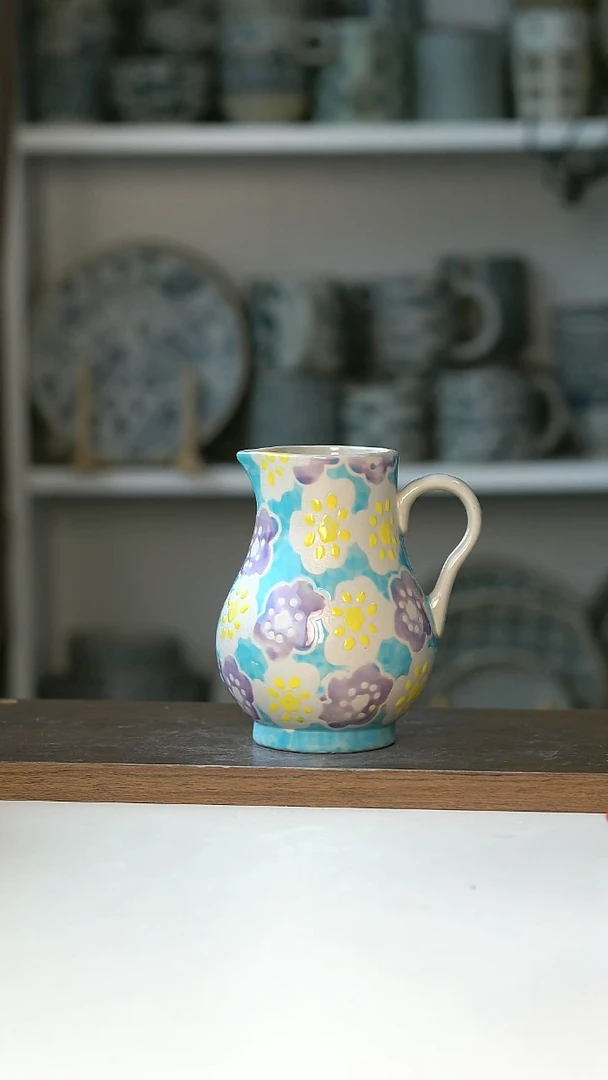 微瑕出日浮雕花朵花器13cm@4-2@