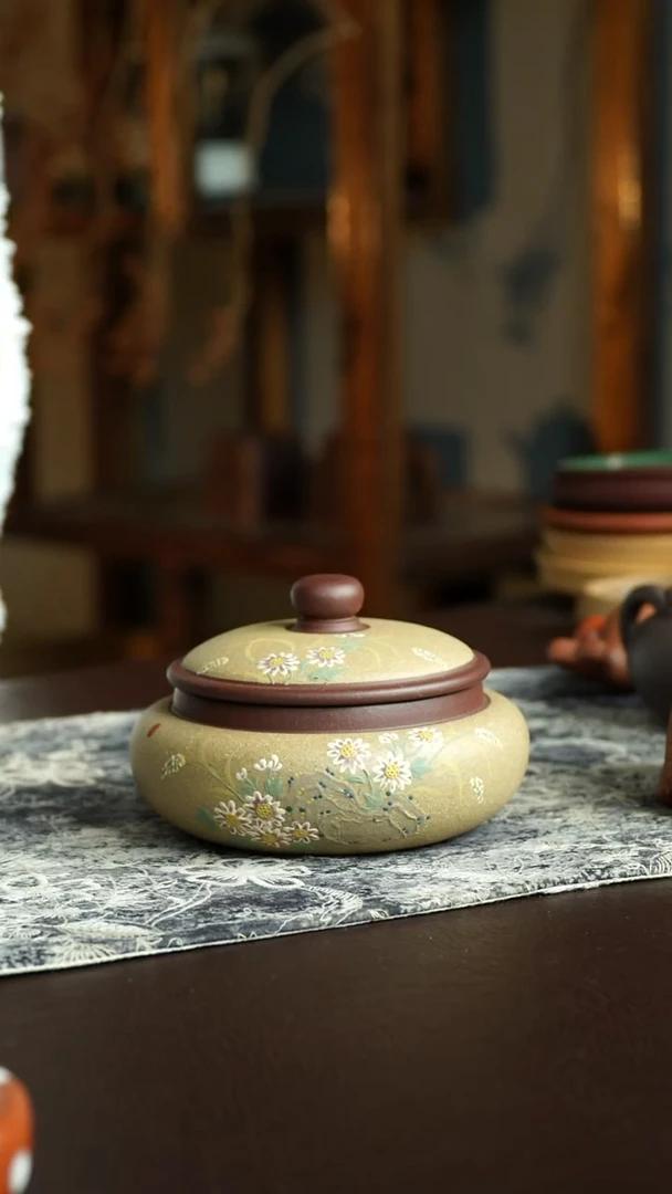 茶杯紫砂20号 样品小雏菊茶叶罐100克 宜兴紫砂原矿作品