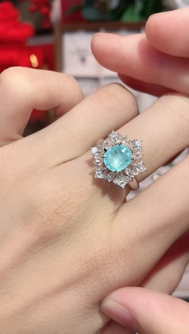 18K金镶嵌戒指帕拉依巴碧玺1.36ct/天然宝石/七天无理由