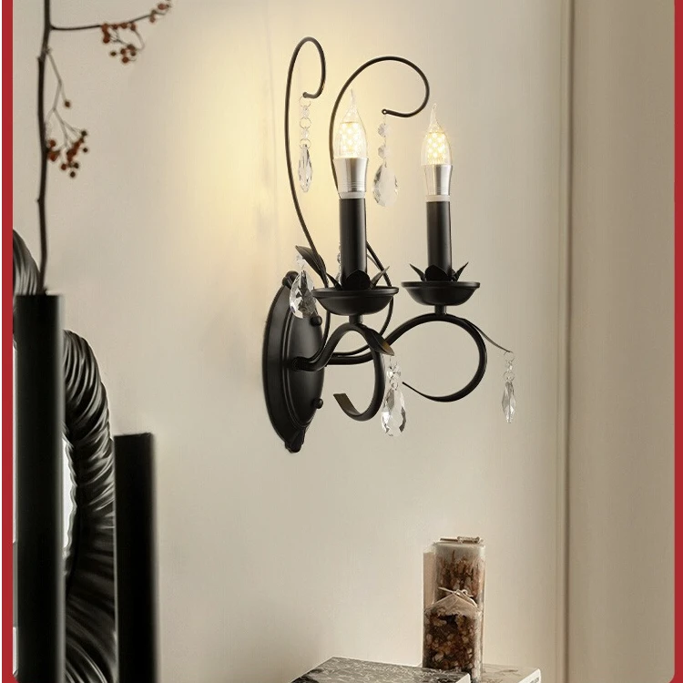 灯色 美式复古水晶壁灯法式客厅背景墙过道走廊阳台卧室床头灯具