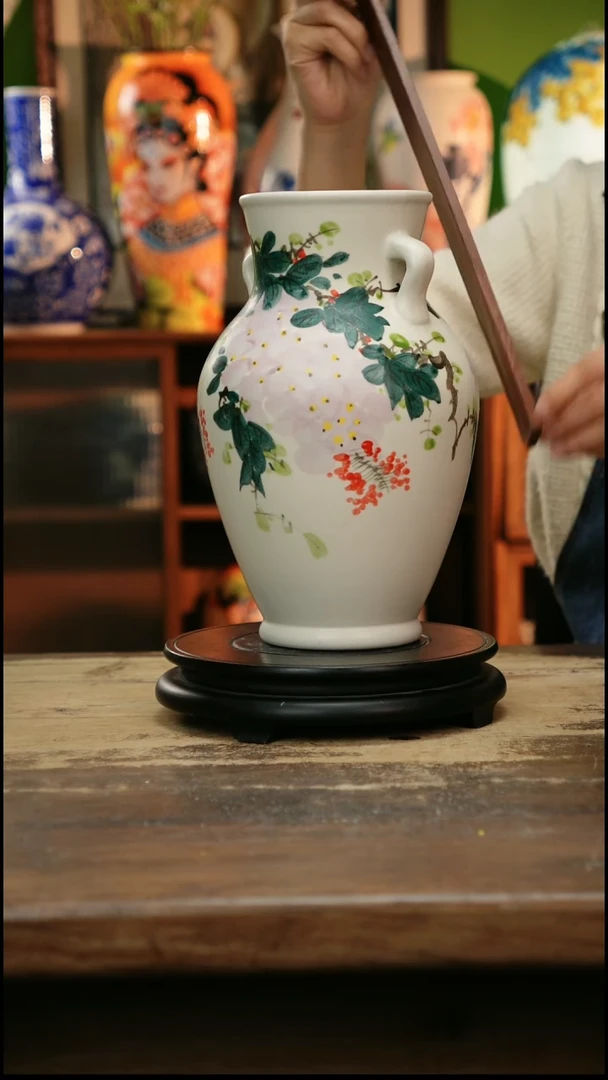 摆件 景德镇纯手工釉下彩精品花瓶