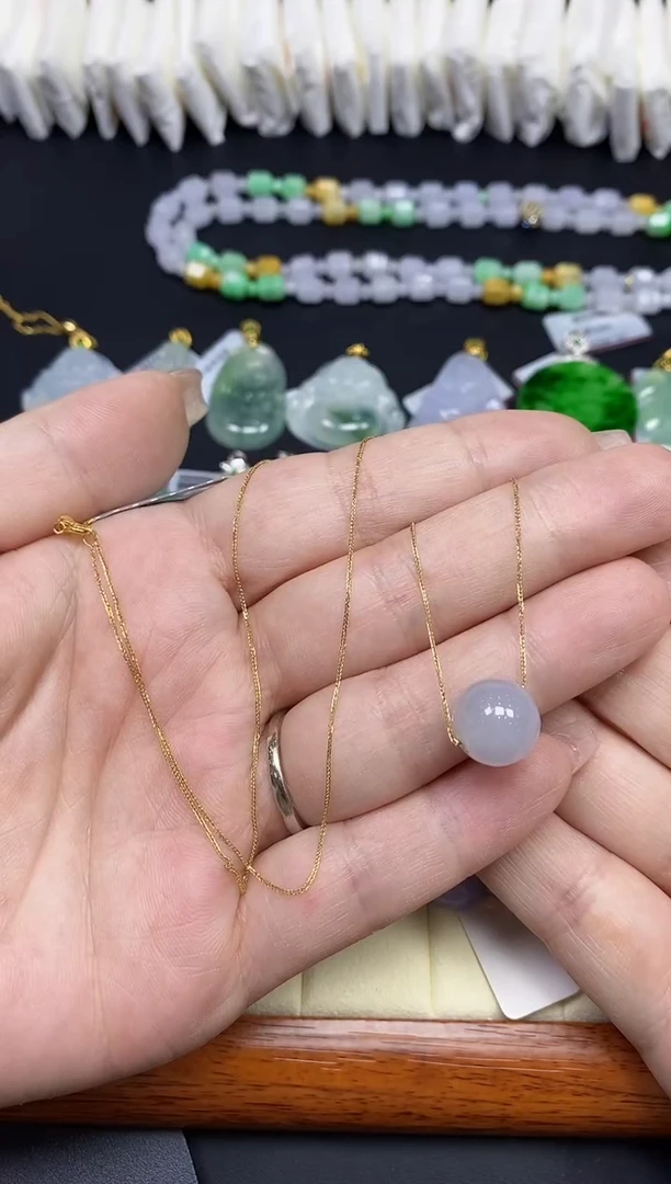 套链18K金镶嵌翡翠单珠18K金扣镶嵌@@CMT