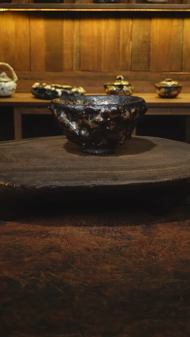 全手工老味金彩柴烧志野斗笠杯