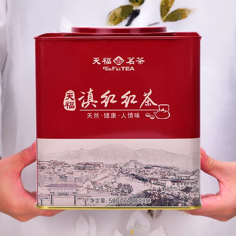 天福茗茶 云南临沧滇红茶散茶云南红茶 方形罐装500G