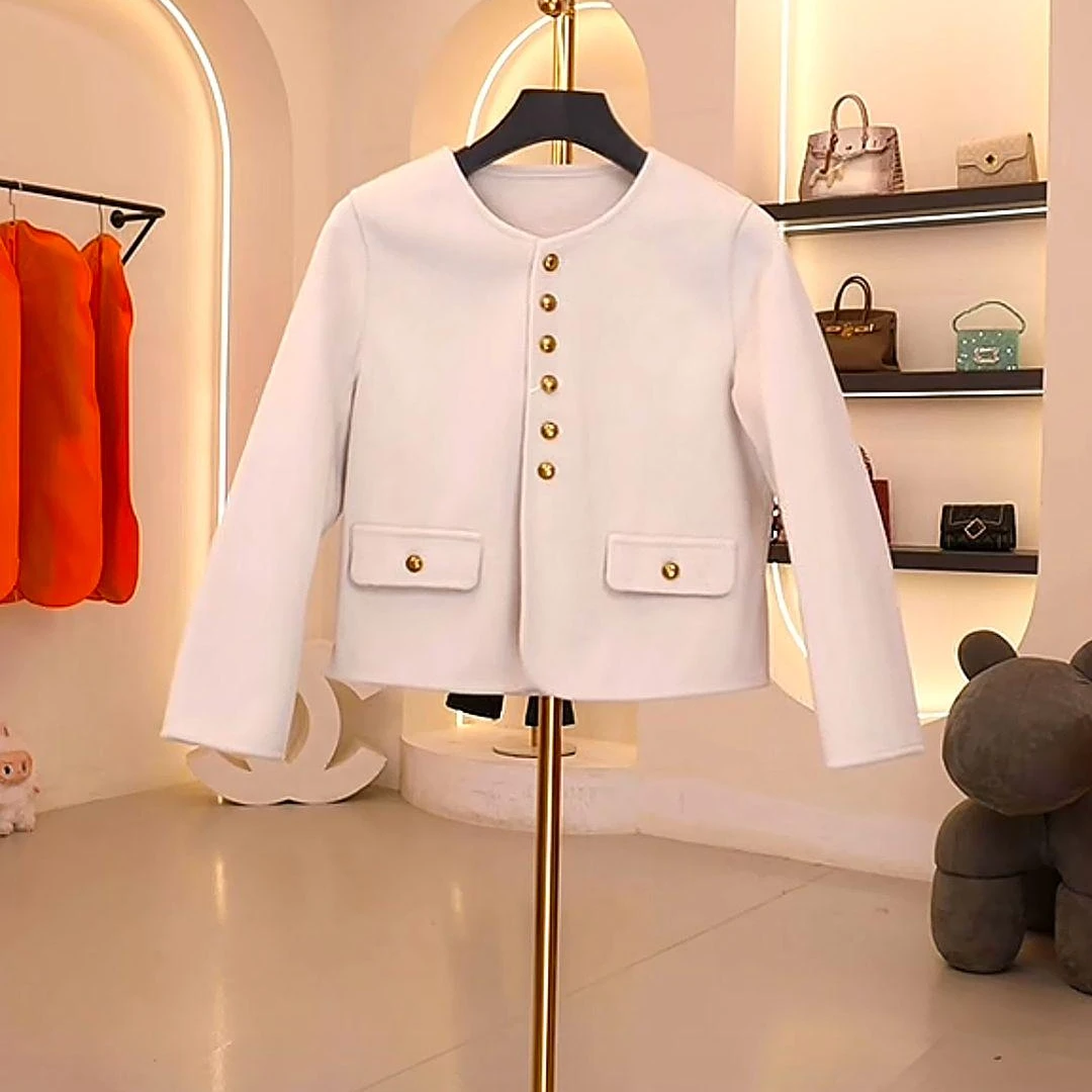 新款高级感百搭短款小香风双面羊毛外套女JJ84