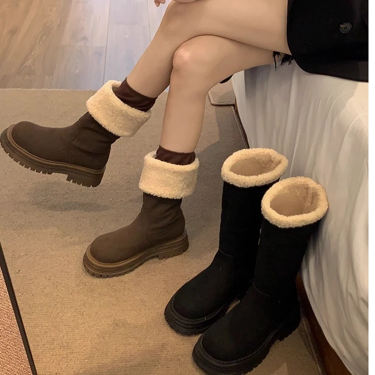 长筒棉靴女2025冬季新款保暖小个子外穿厚底东北加绒雪地靴