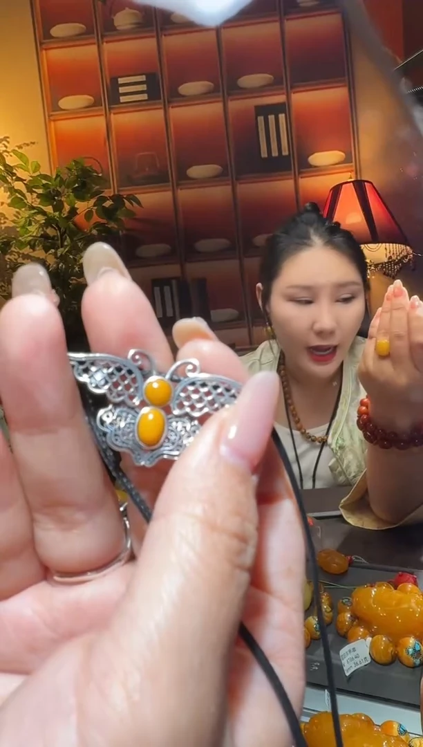 蜜蜡颈饰银S925镶嵌0844天然蜜蜡珠宝奇石全都保真