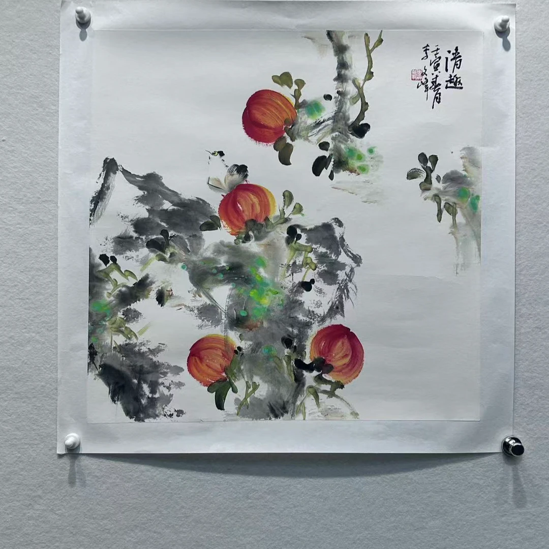 三尺斗方50*50写意桃子