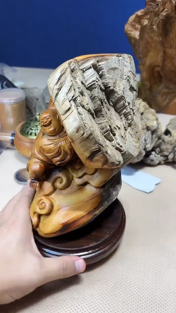 柏木（崖柏）南太行崖柏摆件弥勒（十年前老物件）白粉料