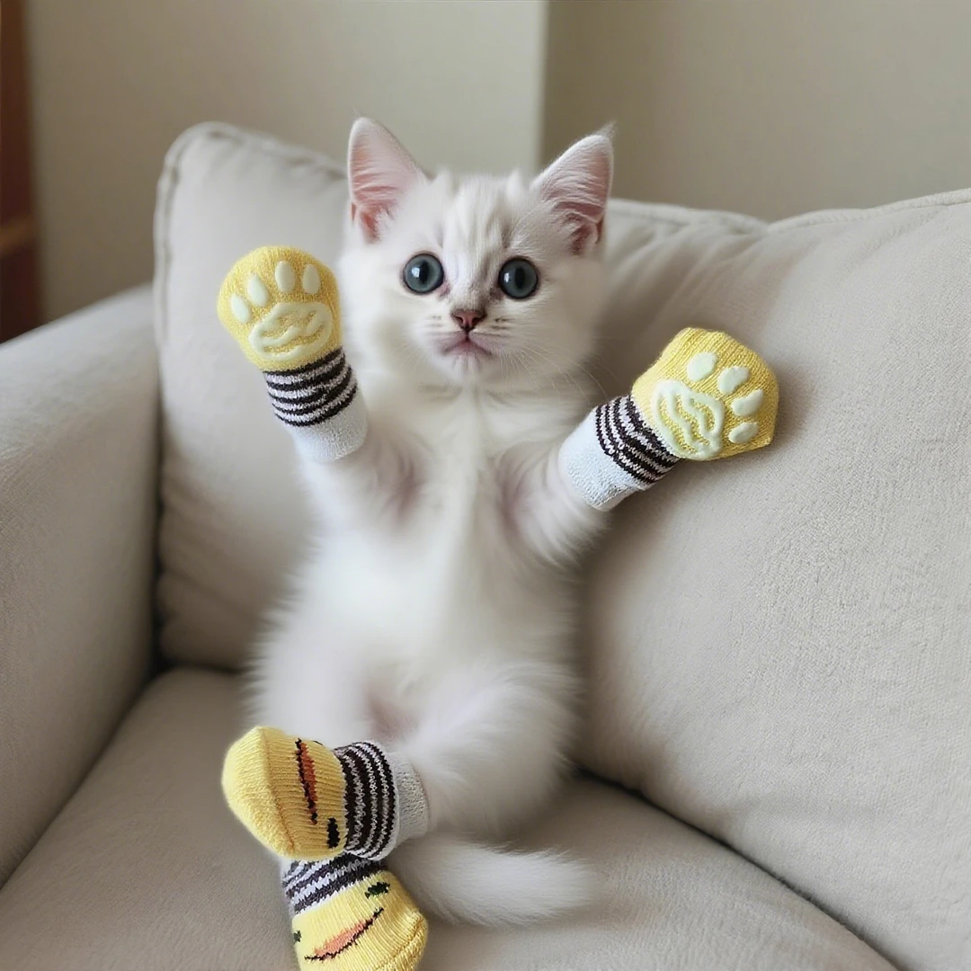 猫咪袜子脚套防抓防掉猫猫袜子居家鞋套猫脚套手套防脏猫爪套袜子