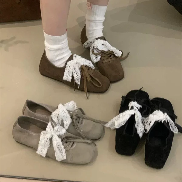 ZA-1蕾丝带运动芭蕾舞鞋女2025春季新款跳舞鞋平底休闲德训鞋单鞋