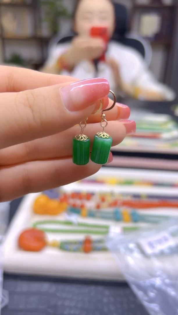 14K金镶嵌翡翠耳饰DIY款E752