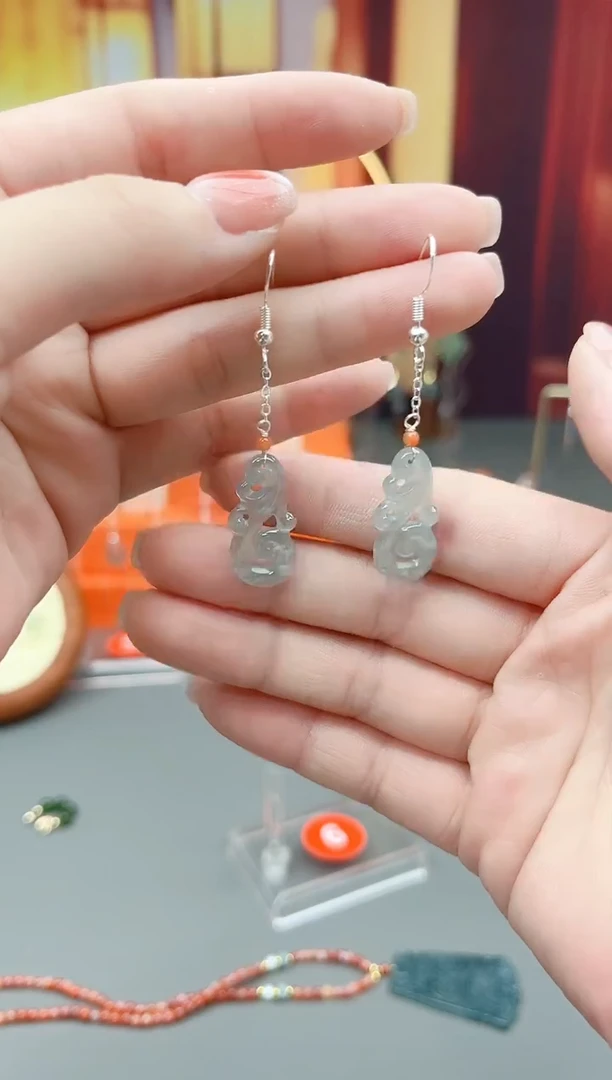 银S925镶嵌翡翠耳饰B14