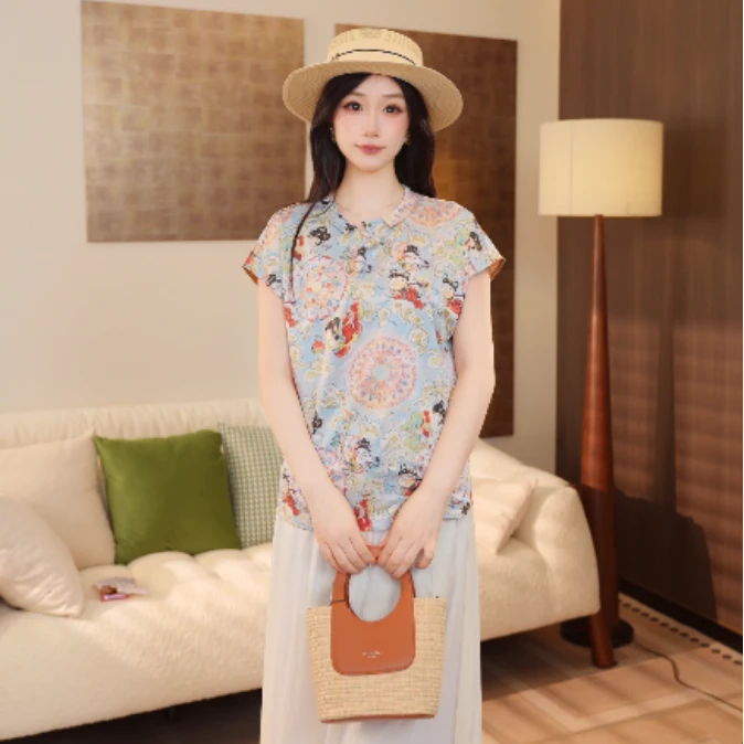 【敦煌】新中式国风圆领碎花夏季上衣MCGSY0925