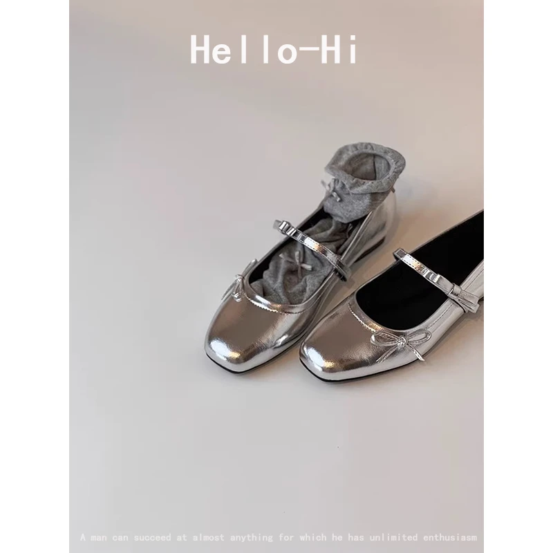 羊皮版～法式单鞋女平底蝴蝶结2025方头浅口晚晚鞋低跟玛丽珍鞋