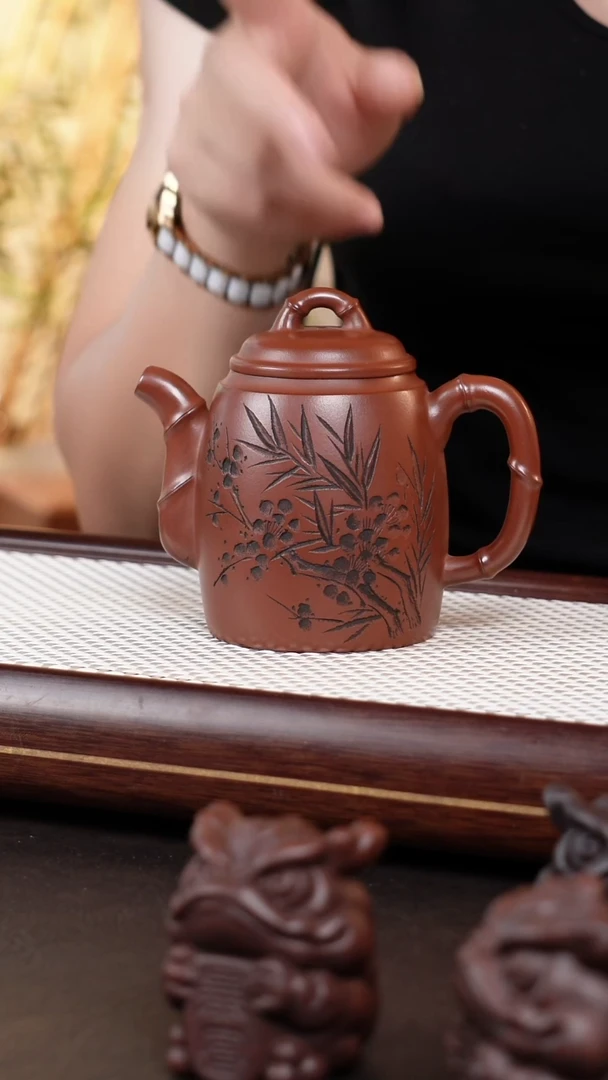 茶壶紫砂红皮龙节节高升