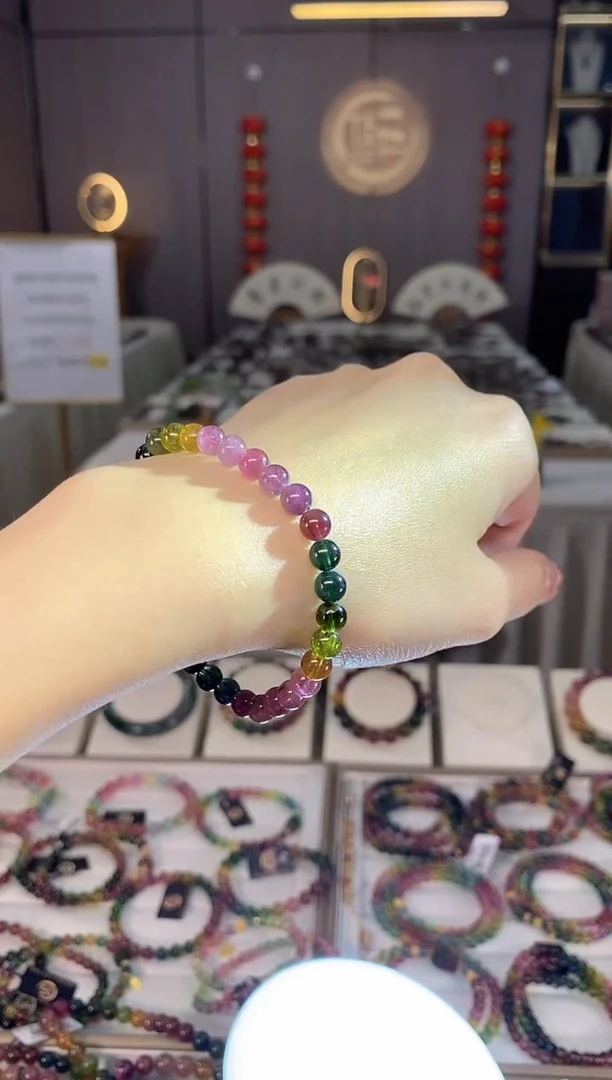 未镶嵌老矿碧玺色标彩虹单圈手串5mm+碧玺dan多样性发货一条
