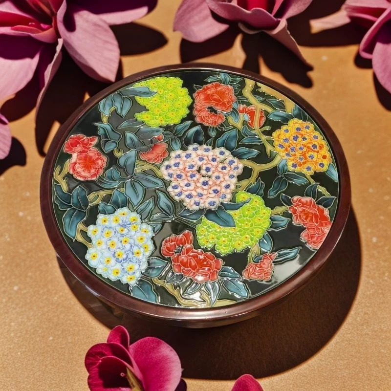 【贝尔】手工绘制陶瓷老榆木榫卯结构大圆盘43x43cm