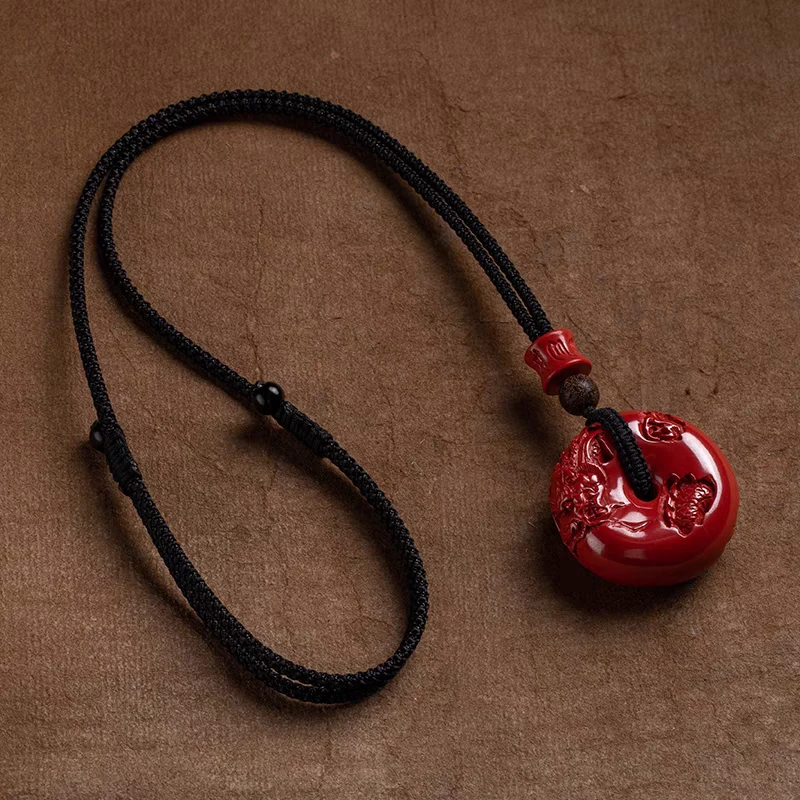 含辰砂工艺品原矿帝王朱砂祥龙平安扣吊坠男女士项链挂件礼物饰品