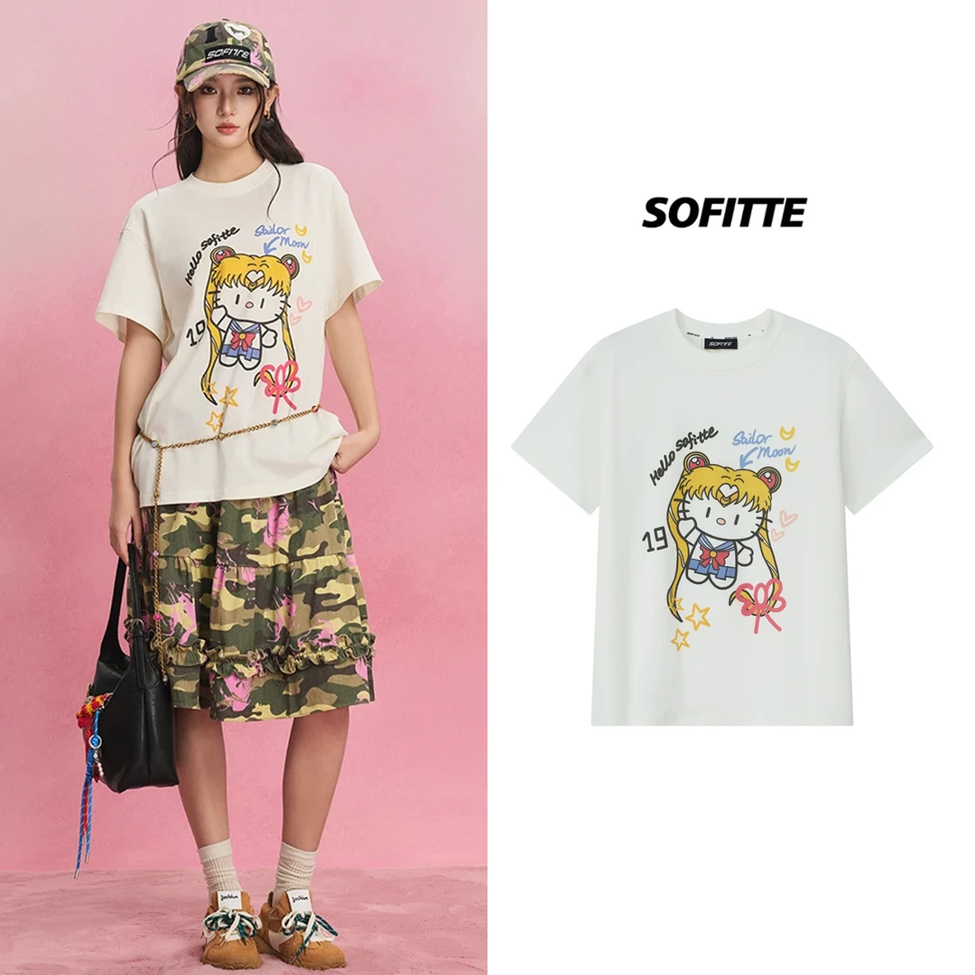 Sofitte 米色恶搞Kitty趣味印花短袖T恤