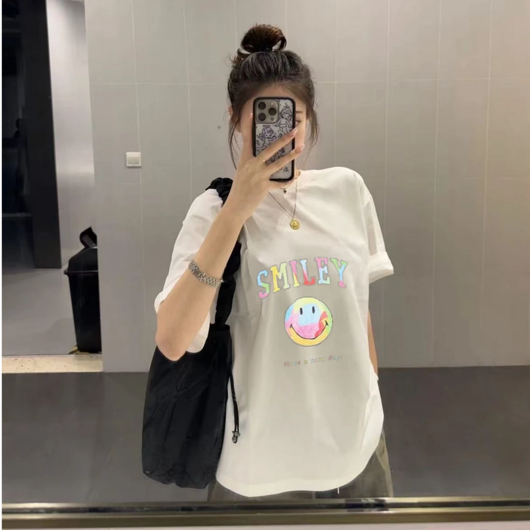 纯棉白色短袖t恤女2025新款夏季百搭休闲小众设计感潮牌美式上衣