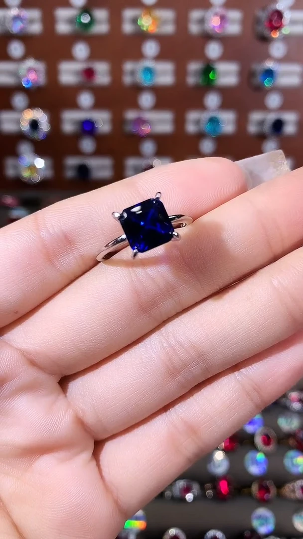 戒指蓝宝石银S925镶嵌8银