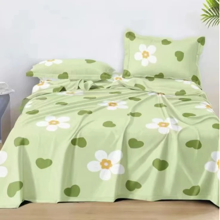 【双人床单花心绿】加厚舒适粗布加密床单