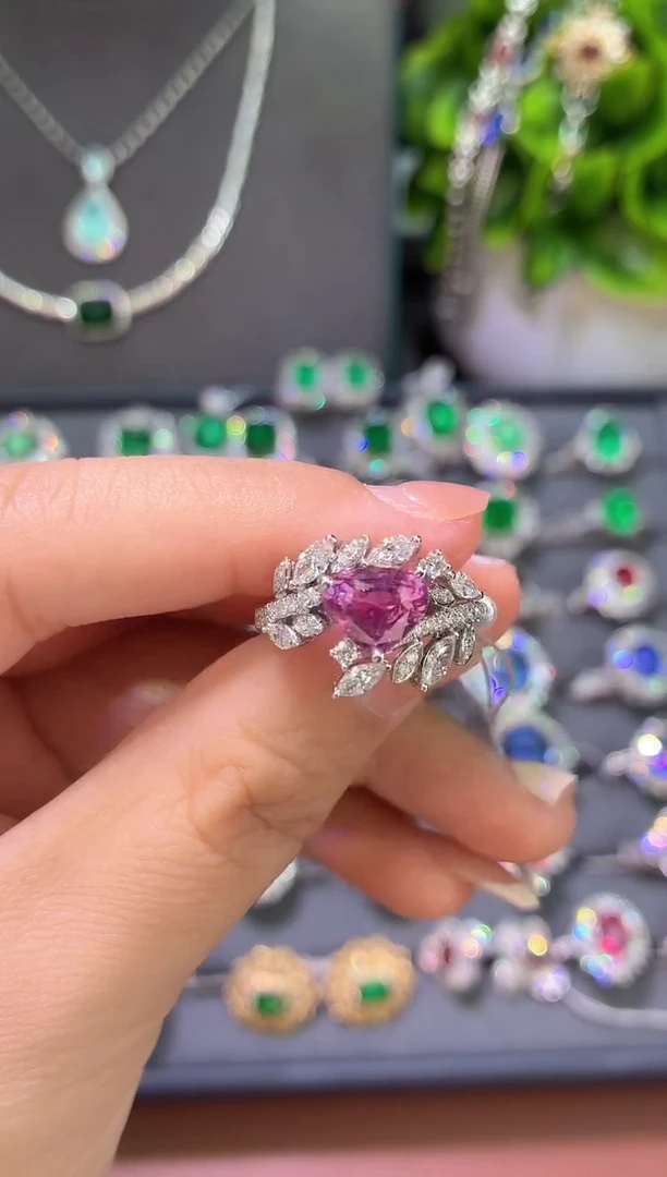 戒指彩色蓝宝石铂Pt950镶嵌-2.25克拉