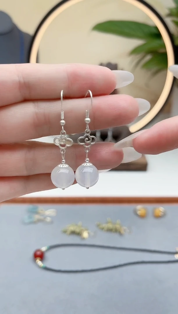 玛瑙/玉髓耳饰银S925镶嵌630