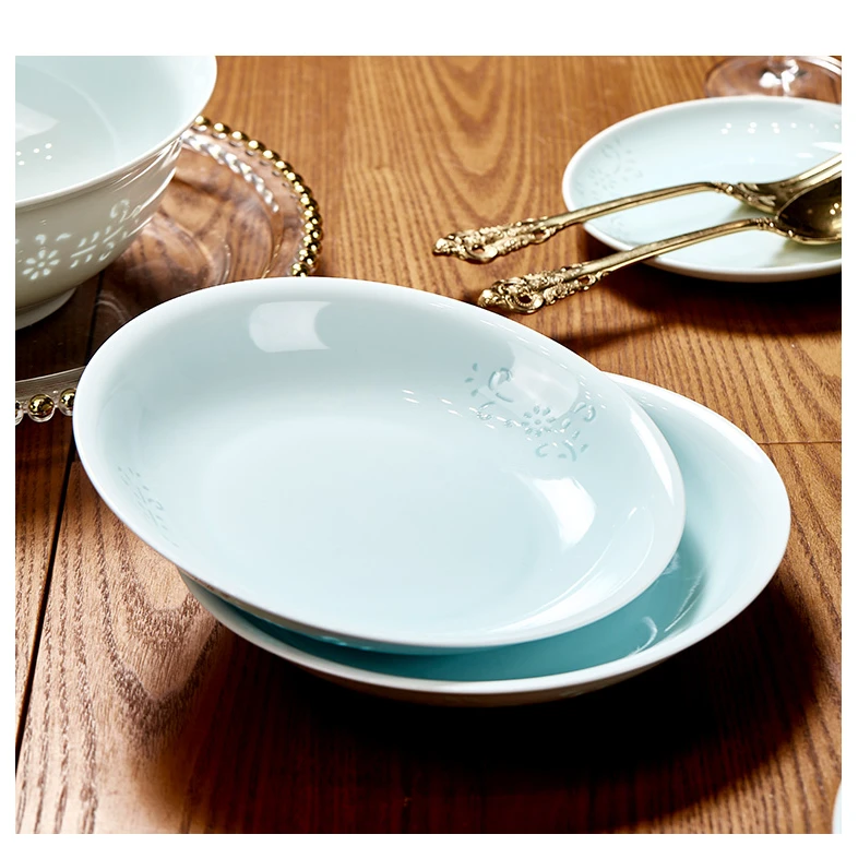 缠枝莲 景德镇高白泥青瓷8英寸深盘