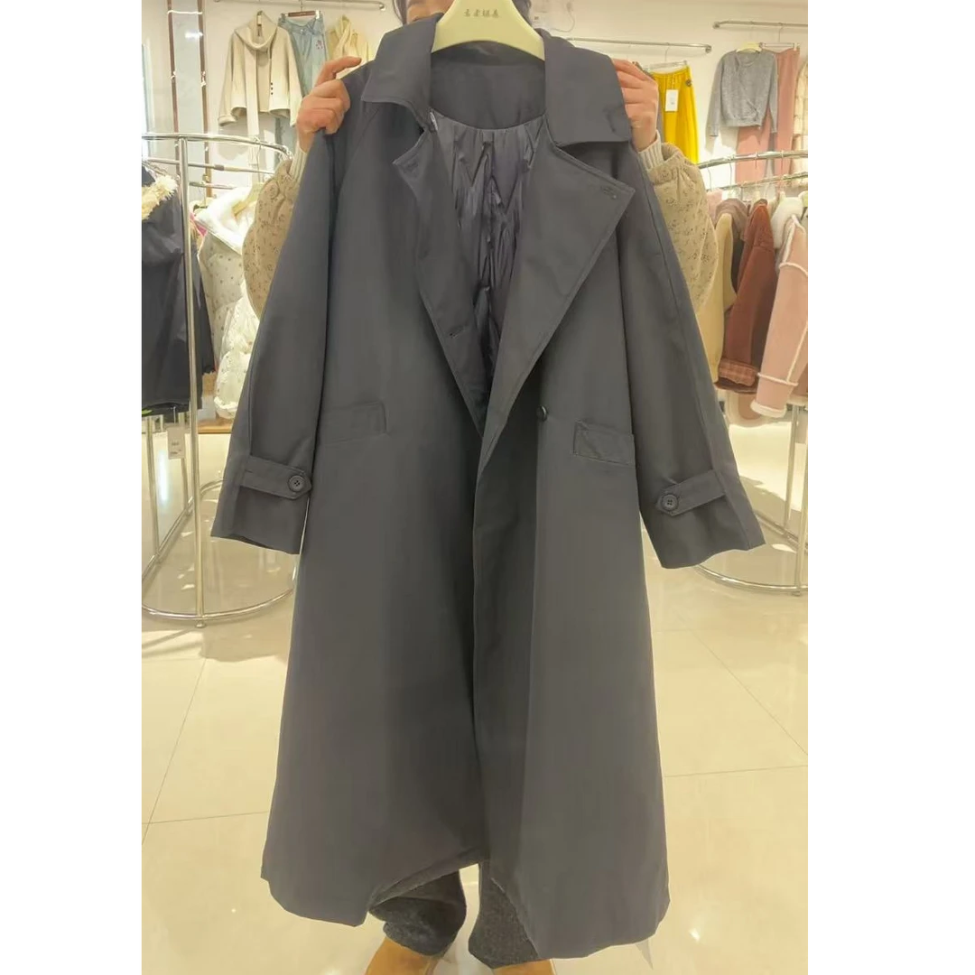 西装领长款风衣包袖长袖轻职风中长款宽松型冬季秋季