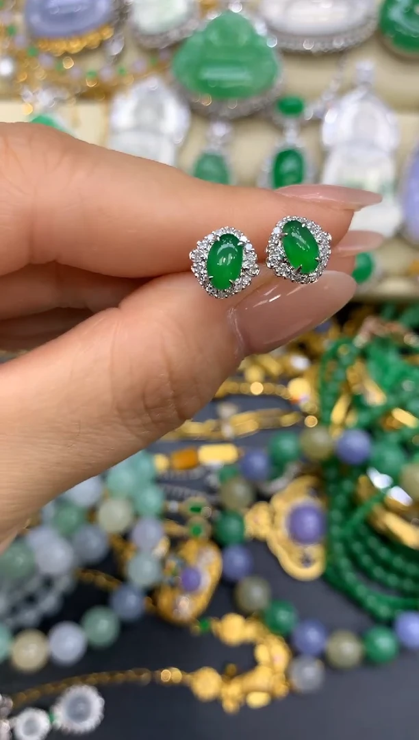 翡翠18K金镶嵌耳饰353-中国好珍宝