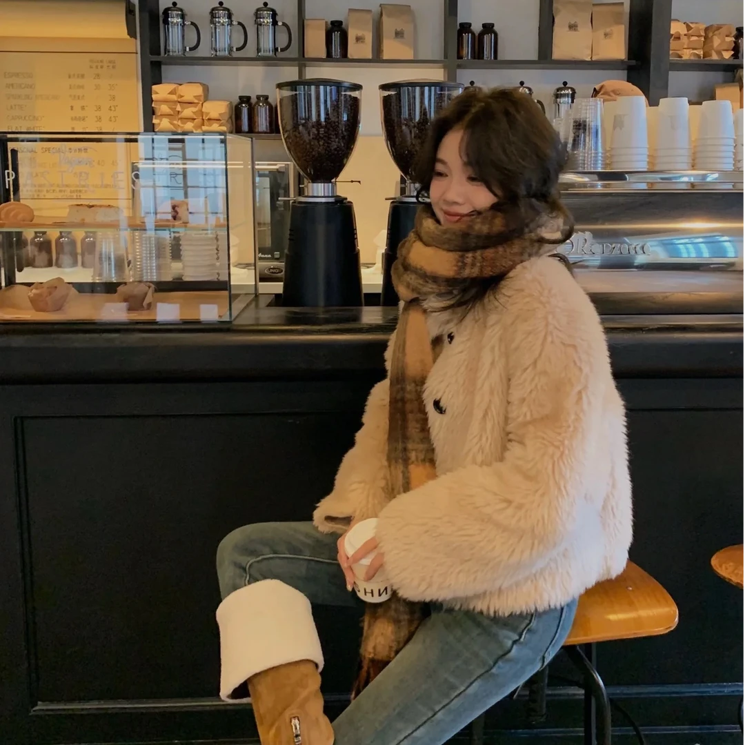 秋冬短款小翻领颗粒羊剪绒外套女冬季显瘦海宁毛毛外套百搭255