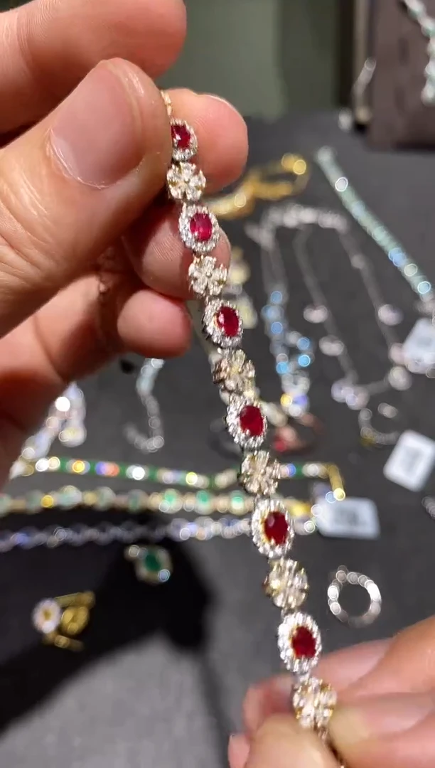 银S925镶嵌手链红宝石手链