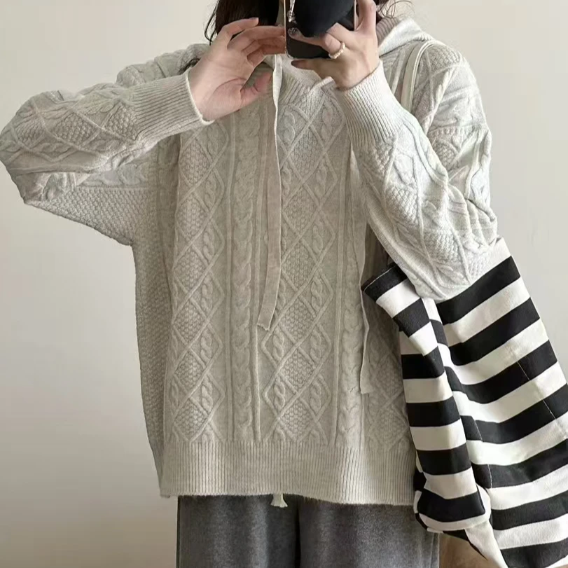 80525女士菱形麻花帽衫- A119