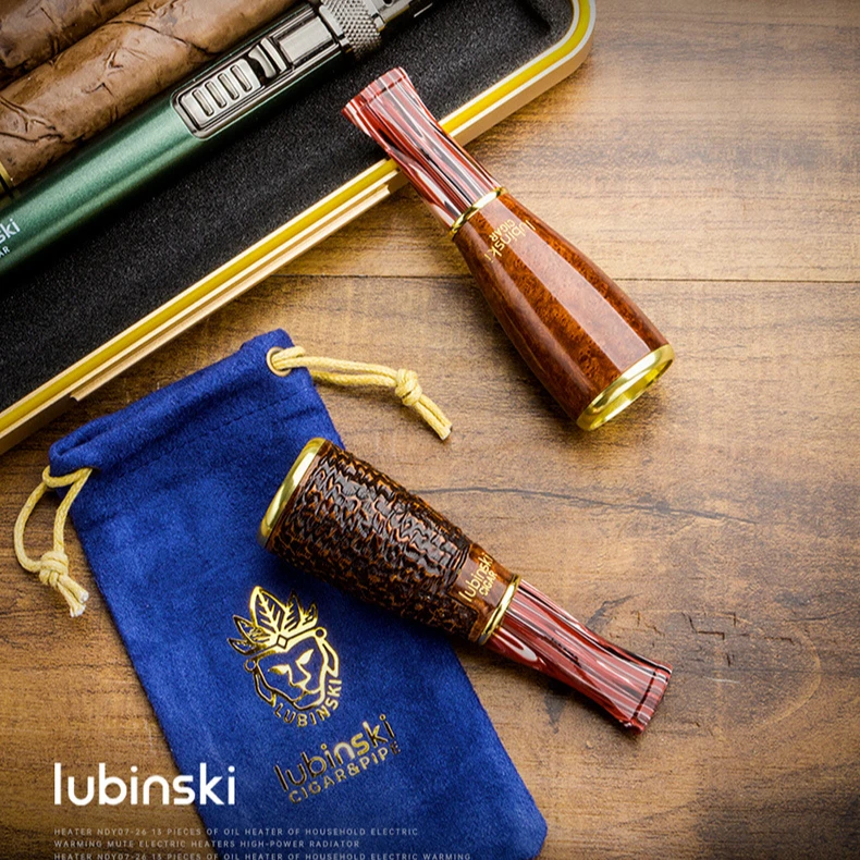 LUBINSKI鲁宾斯基雪茄烟嘴坎帕兰嘴石楠木雕花便携烟嘴礼盒装