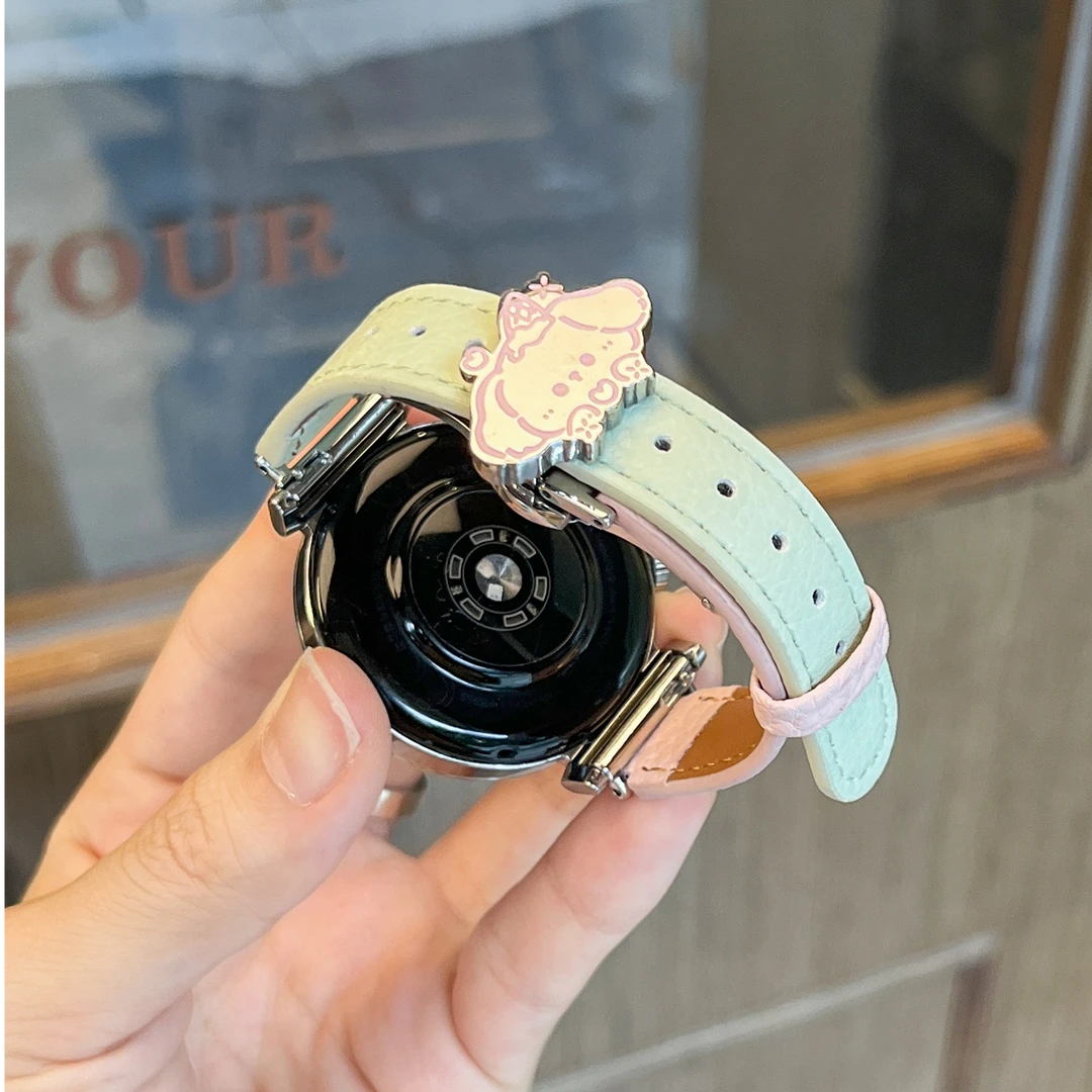 大耳狗玉桂小狗适用于华为手表gt6表带gt5蝴蝶扣单钉荔枝纹皮女款