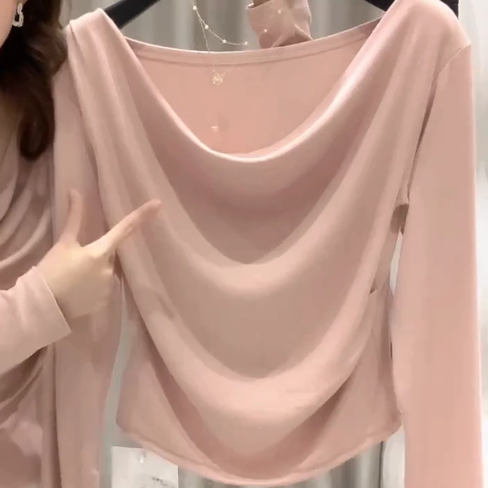 春季荡领打底衫独特纯欲正肩内搭百搭显瘦设计感气质上衣