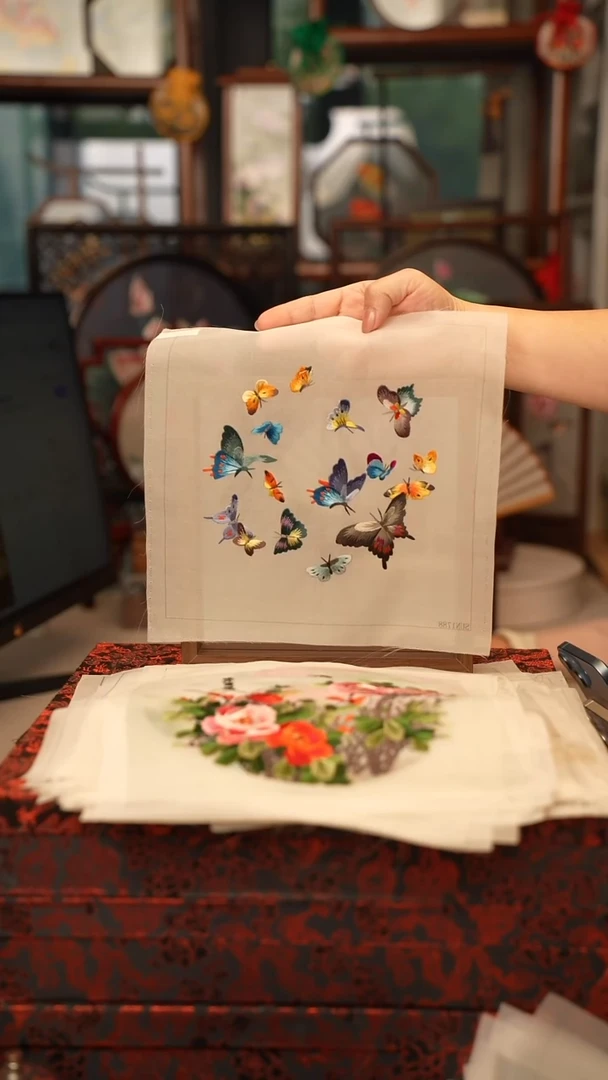 扇子苏绣绣片 20乘20