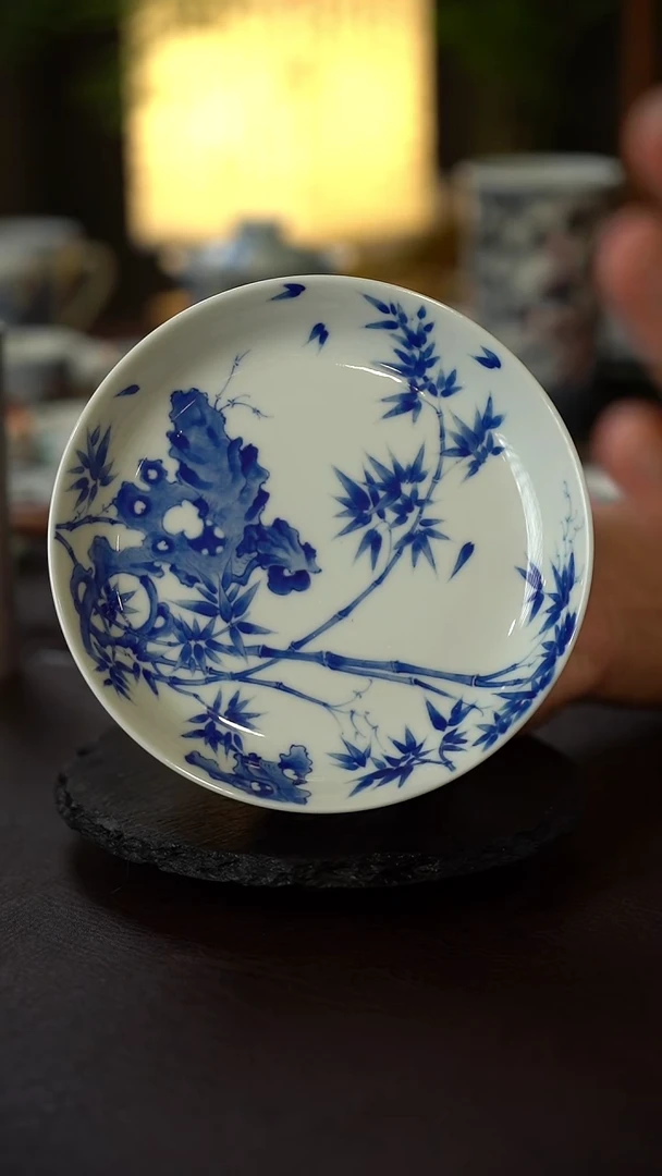 景德镇全手工手绘青花竹子壶承