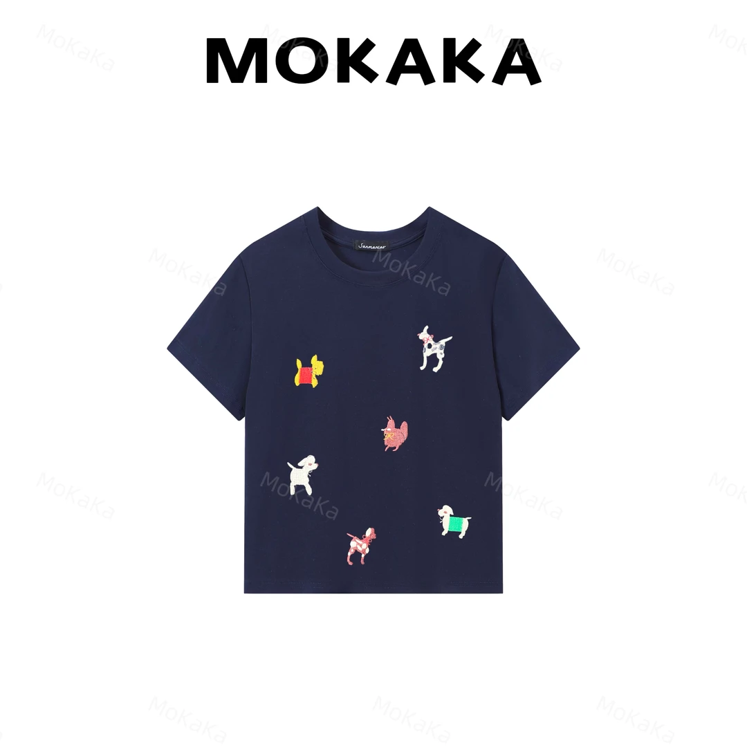 【狗狗刺绣】早春时尚小狗刺绣休闲百搭T恤女款修身显瘦圆领棉短袖