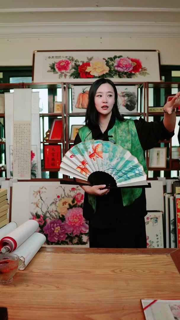 金鱼荷花扇子~不沾