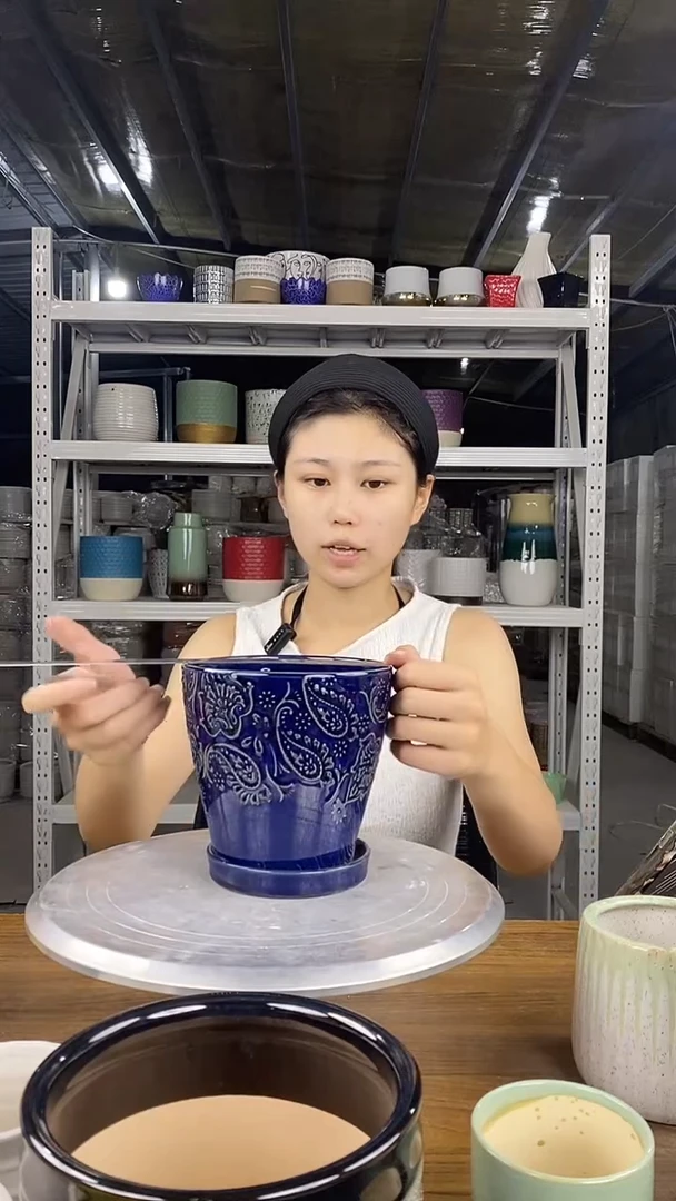默认打孔陶瓷花盆宽高14-14