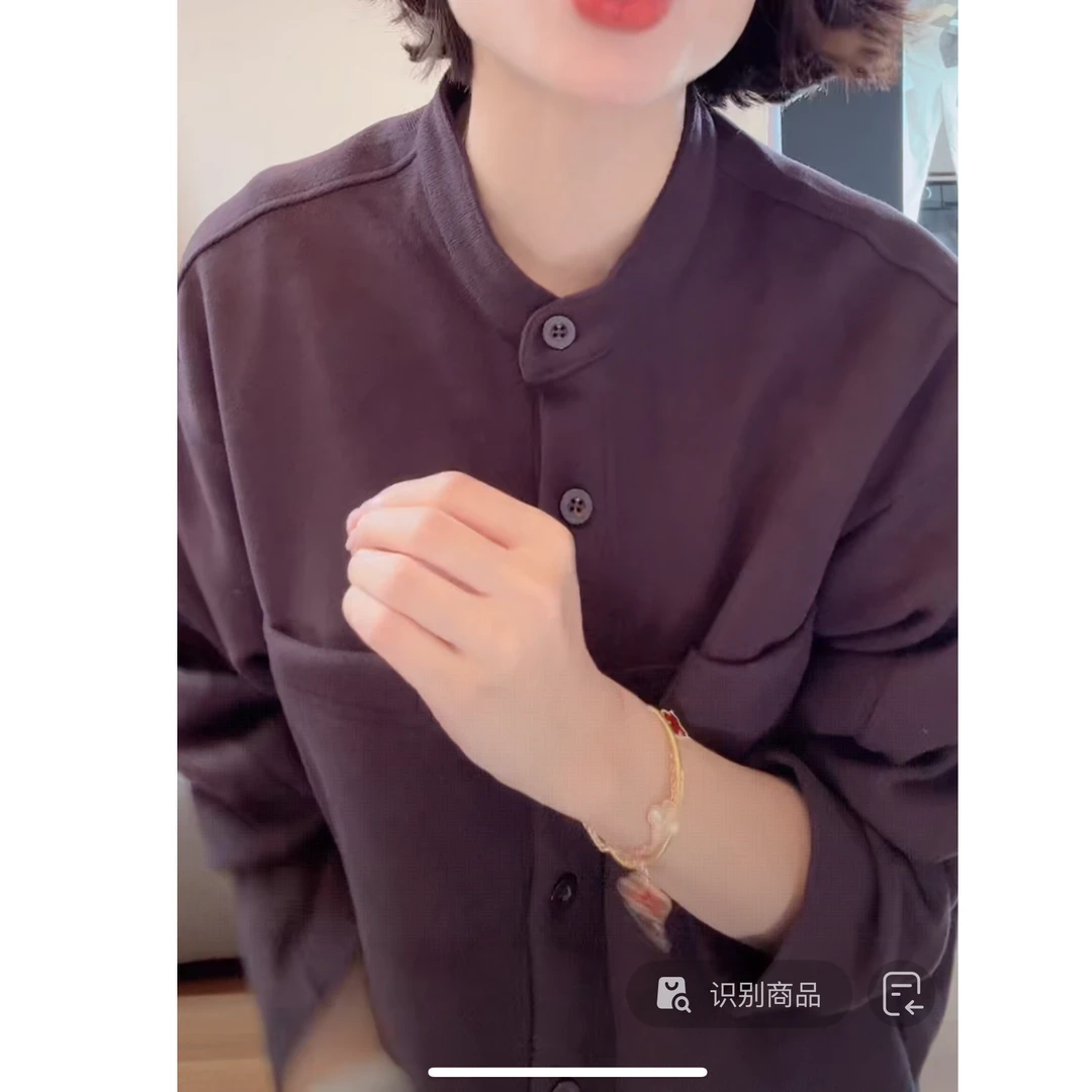 纯色立领长袖短款外套女2025秋冬季仿羊绒休闲宽松廓形加绒上衣