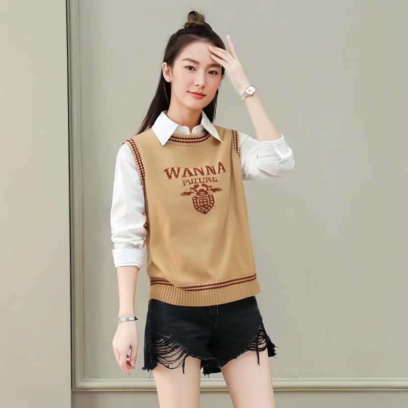 【绒弯湾】时尚百搭复古宽松无袖春秋休闲套头针织羊毛马甲