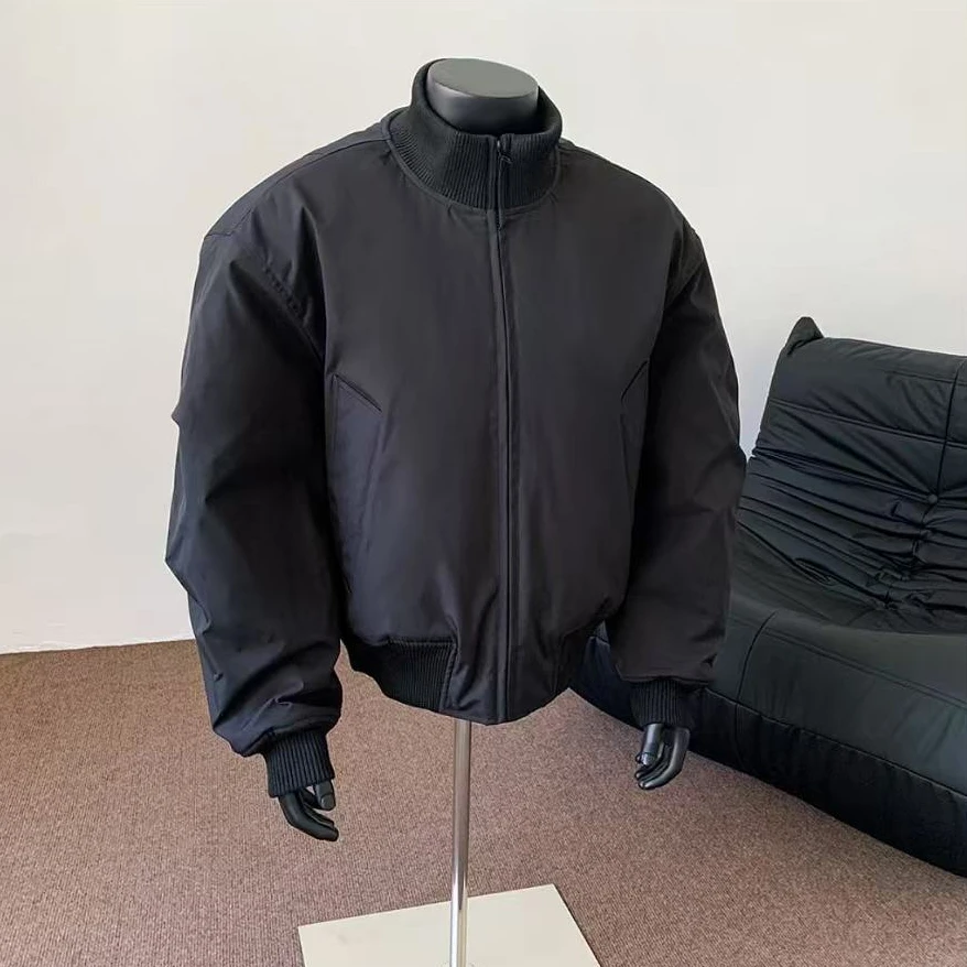 【库库】美式cleanfit黑色短款棉服外套男款冬季立领飞行员夹克棉衣