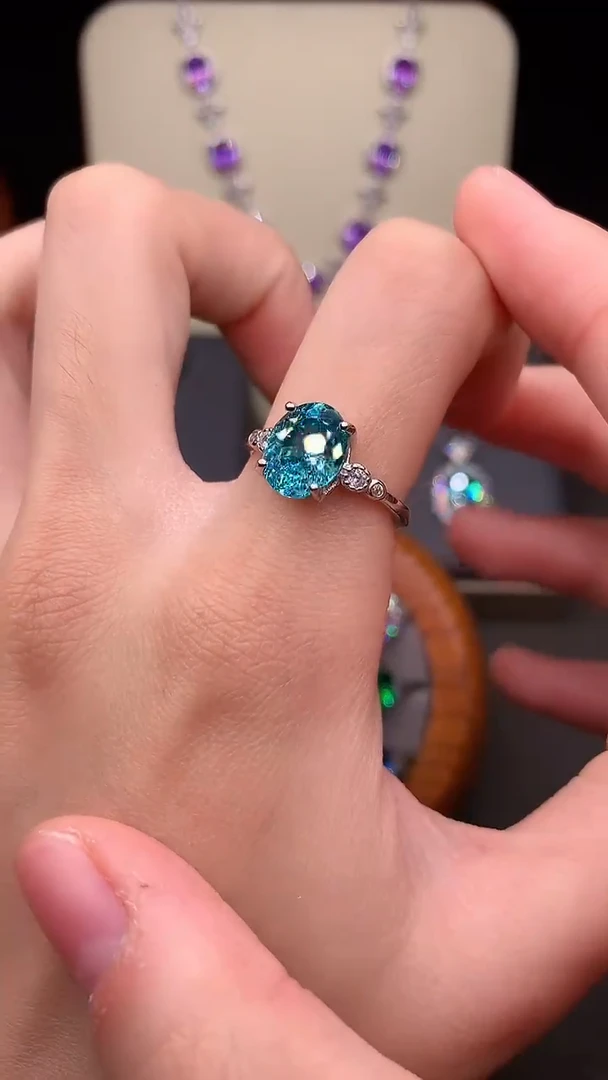 银S925镶嵌戒指帕拉依巴碧玺蓝绿